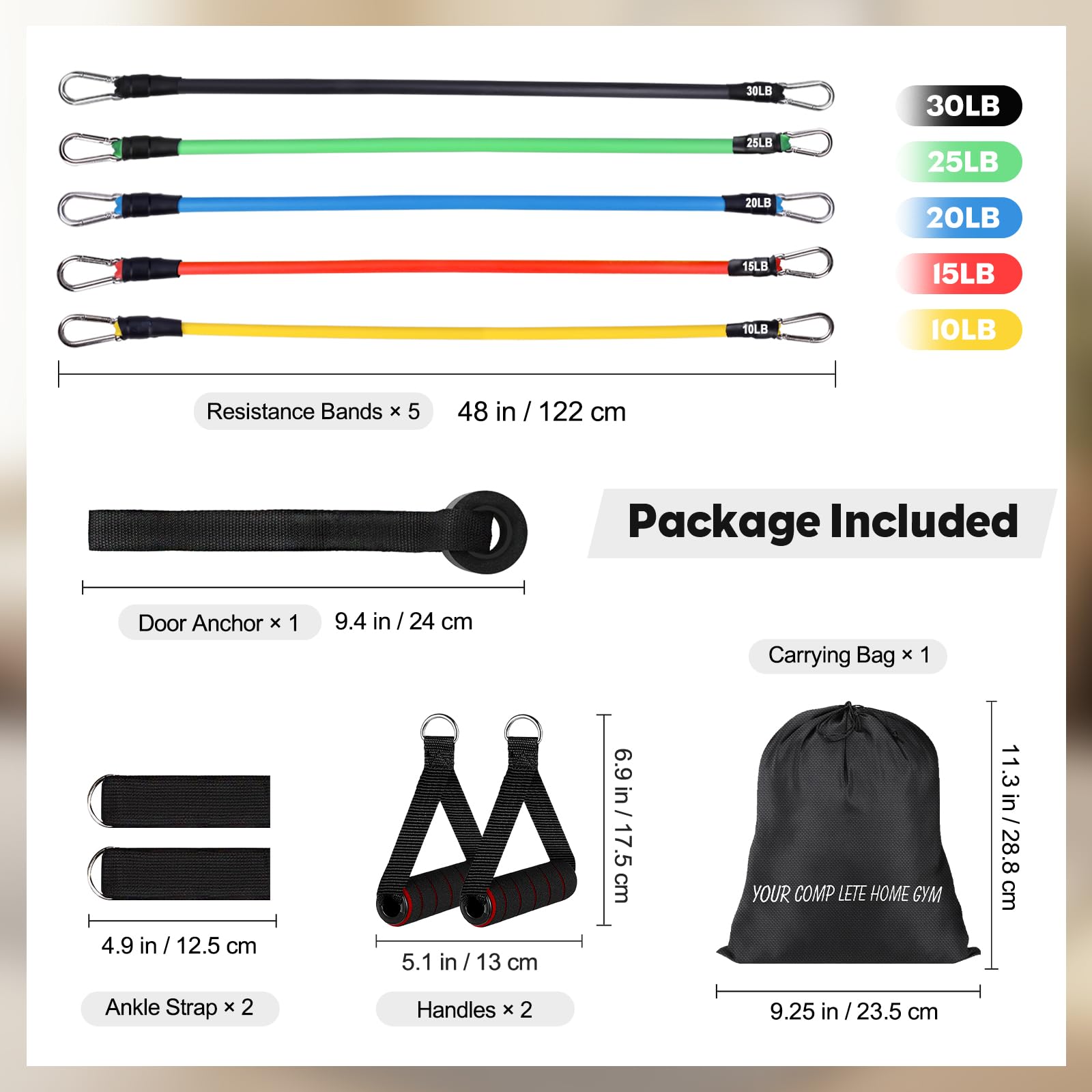 Himaly 5-Level Resistance Bands Set with Handles & Accessories thumbnail 7