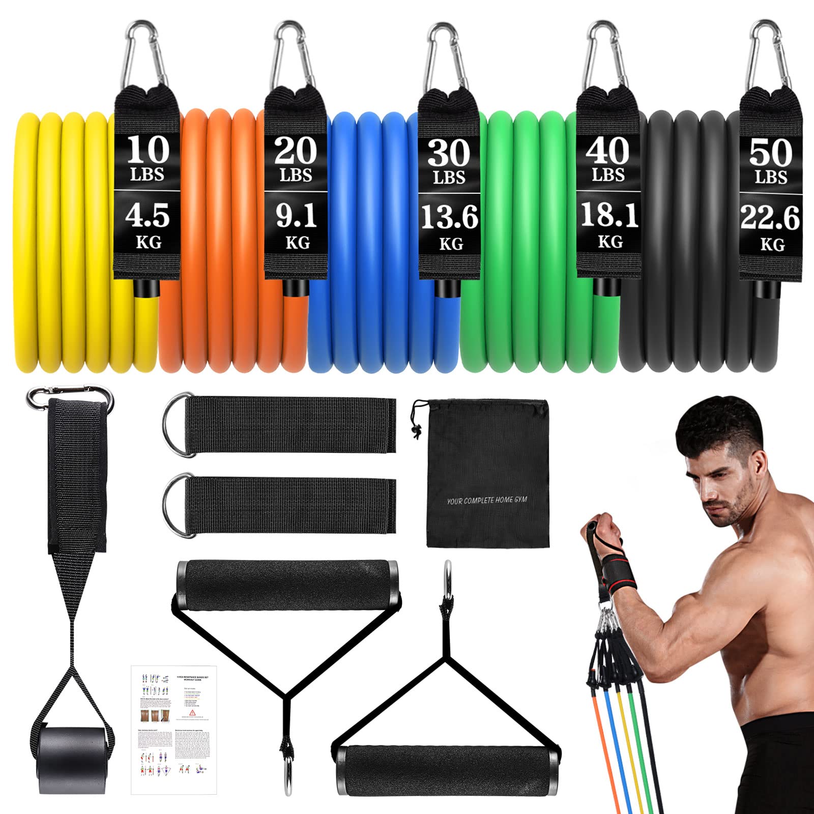 Himaly 5-Level Resistance Bands Set with Handles & Accessories