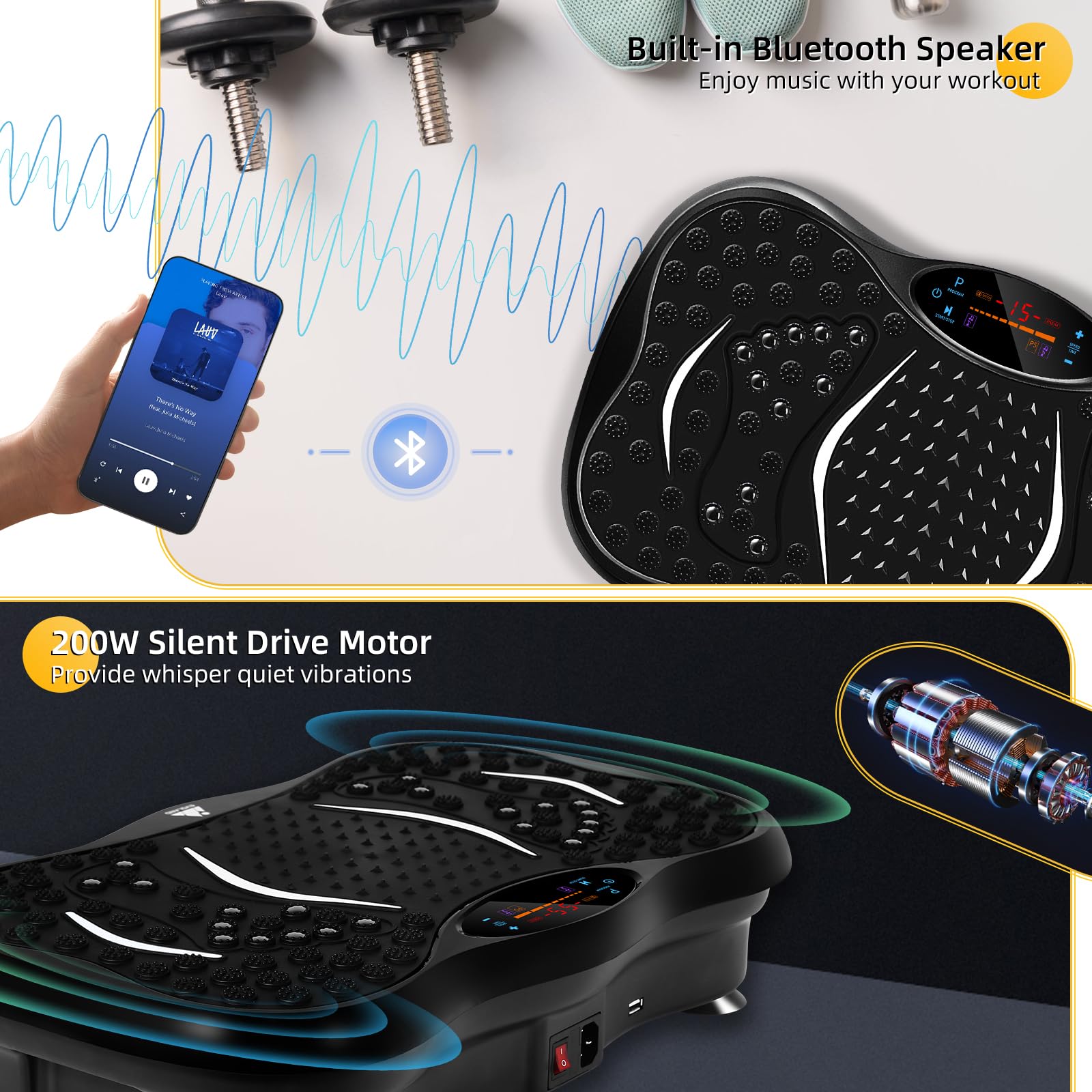 99-Level Vibration Plate with Bluetooth Speaker & Resistance Bands thumbnail 6