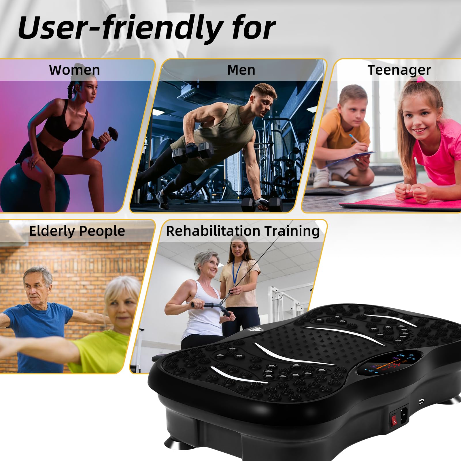 99-Level Vibration Plate with Bluetooth Speaker & Resistance Bands thumbnail 8
