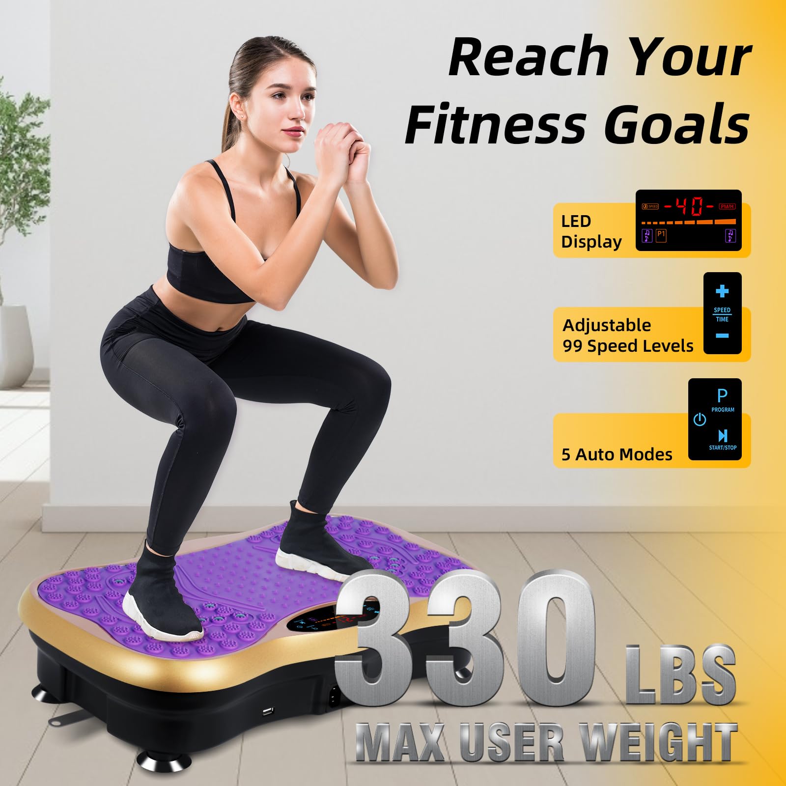 99-Level Vibration Plate with Bluetooth Speaker & Resistance Bands thumbnail 3