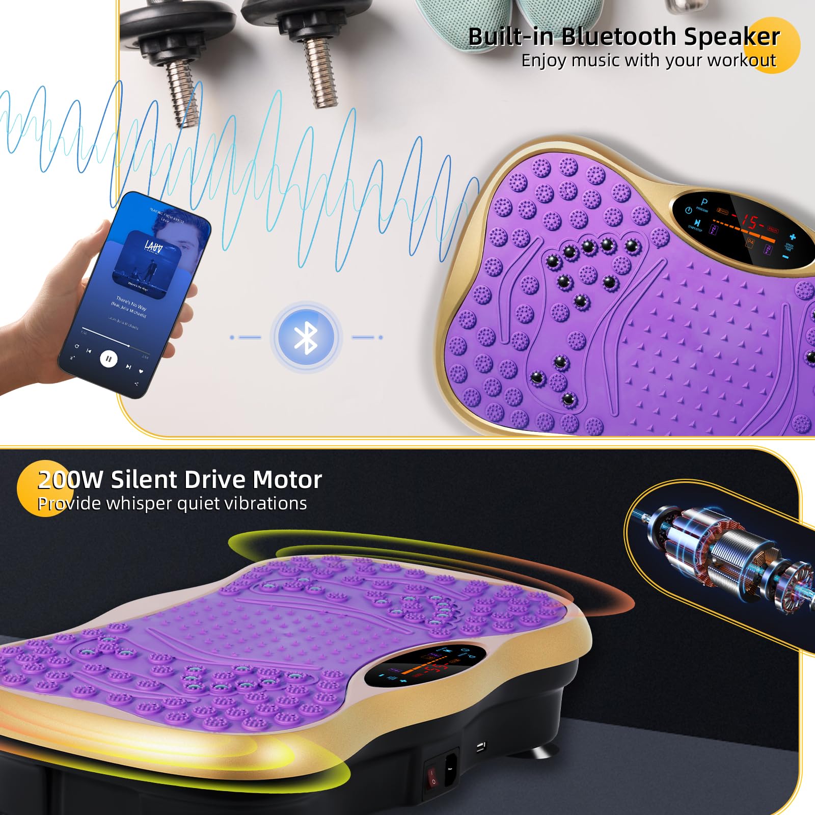 99-Level Vibration Plate with Bluetooth Speaker & Resistance Bands thumbnail 4