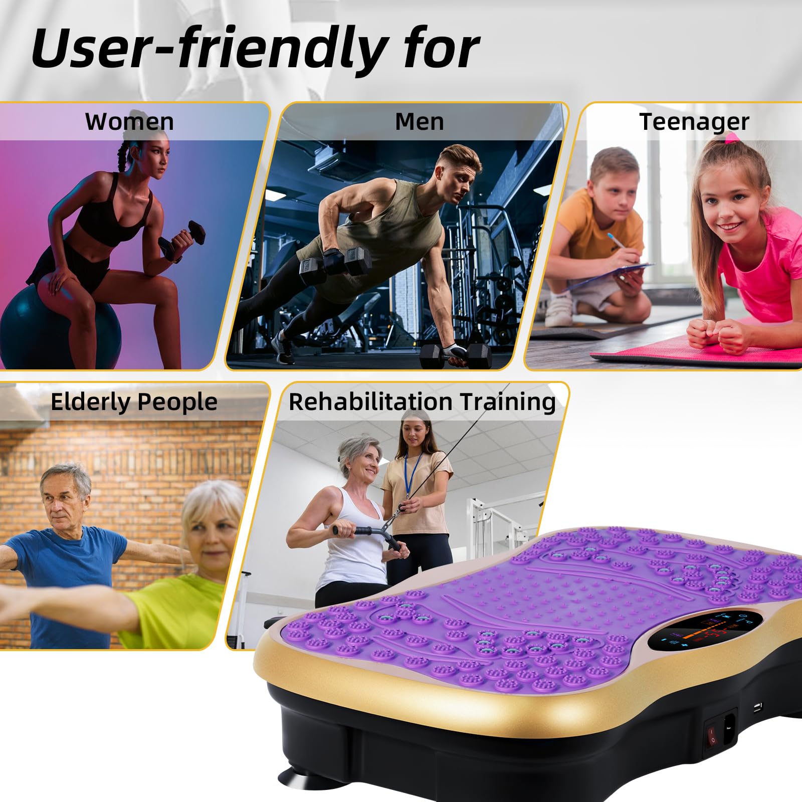 99-Level Vibration Plate with Bluetooth Speaker & Resistance Bands thumbnail 7