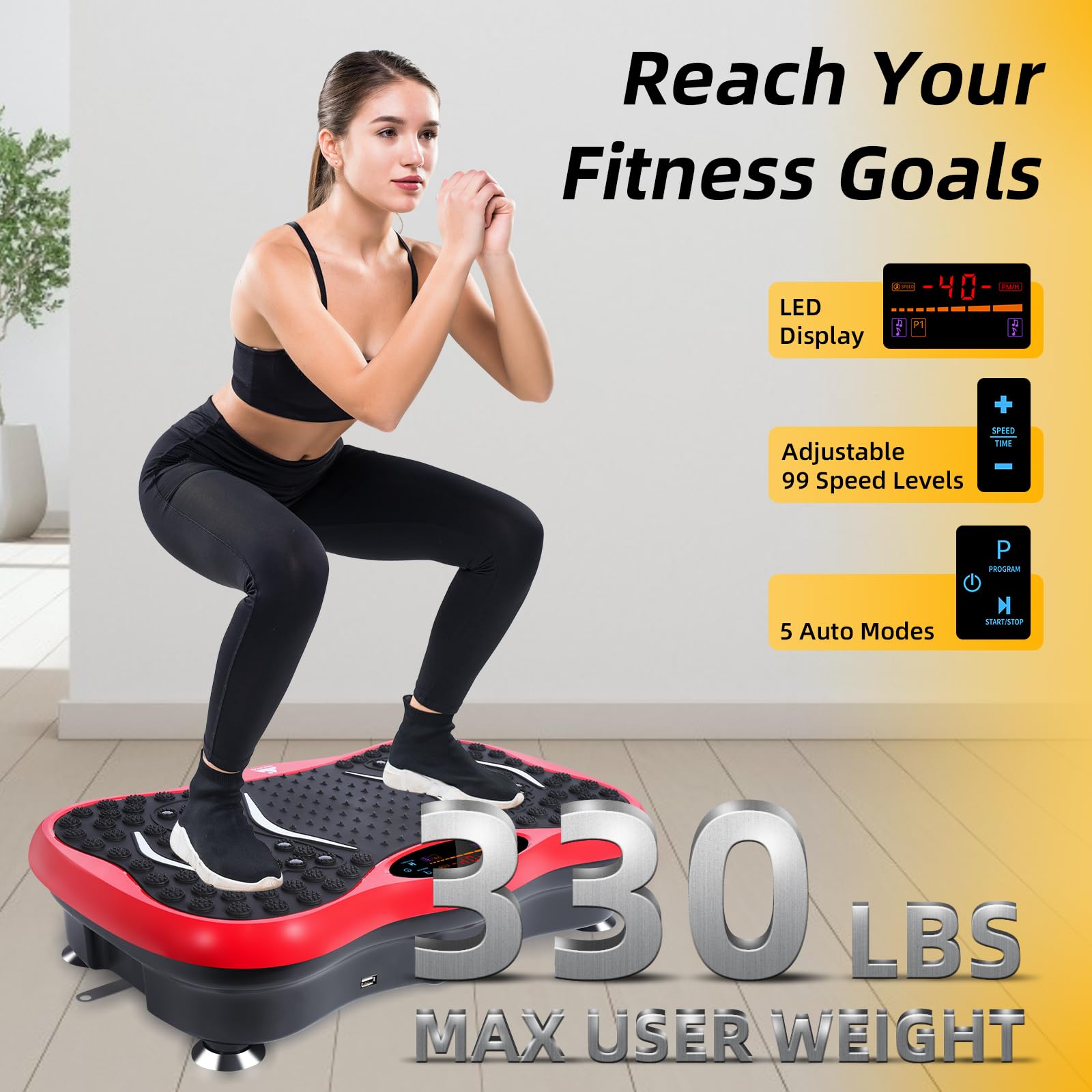 99-Level Vibration Plate with Bluetooth Speaker & Resistance Bands thumbnail 3