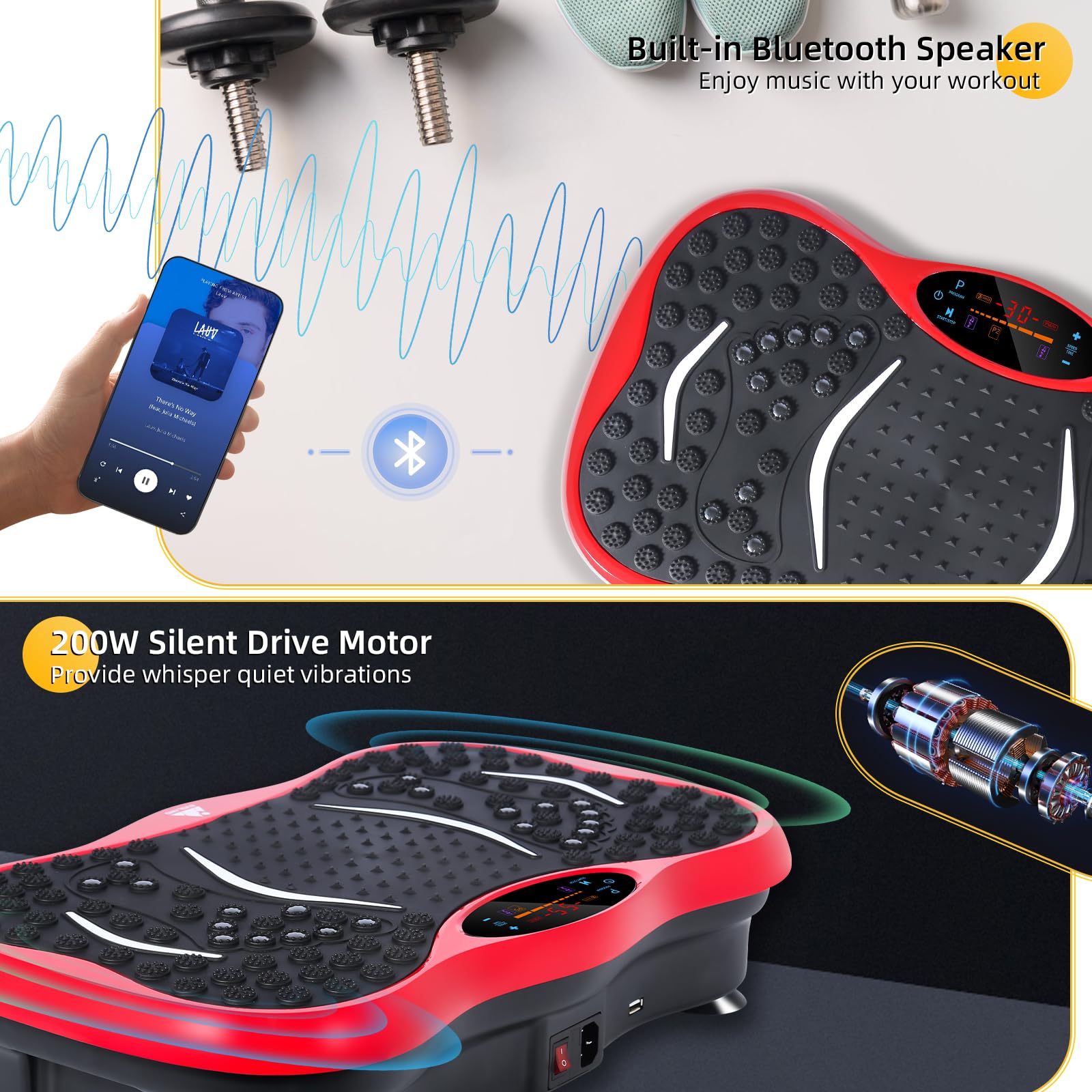 99-Level Vibration Plate with Bluetooth Speaker & Resistance Bands thumbnail 4