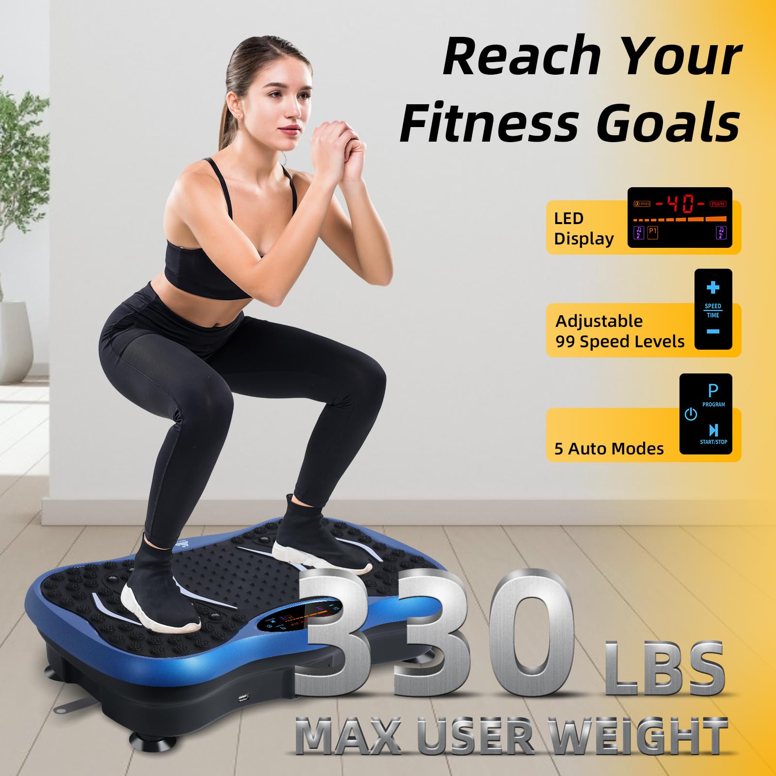 99-Level Vibration Plate with Bluetooth Speaker & Resistance Bands thumbnail 3