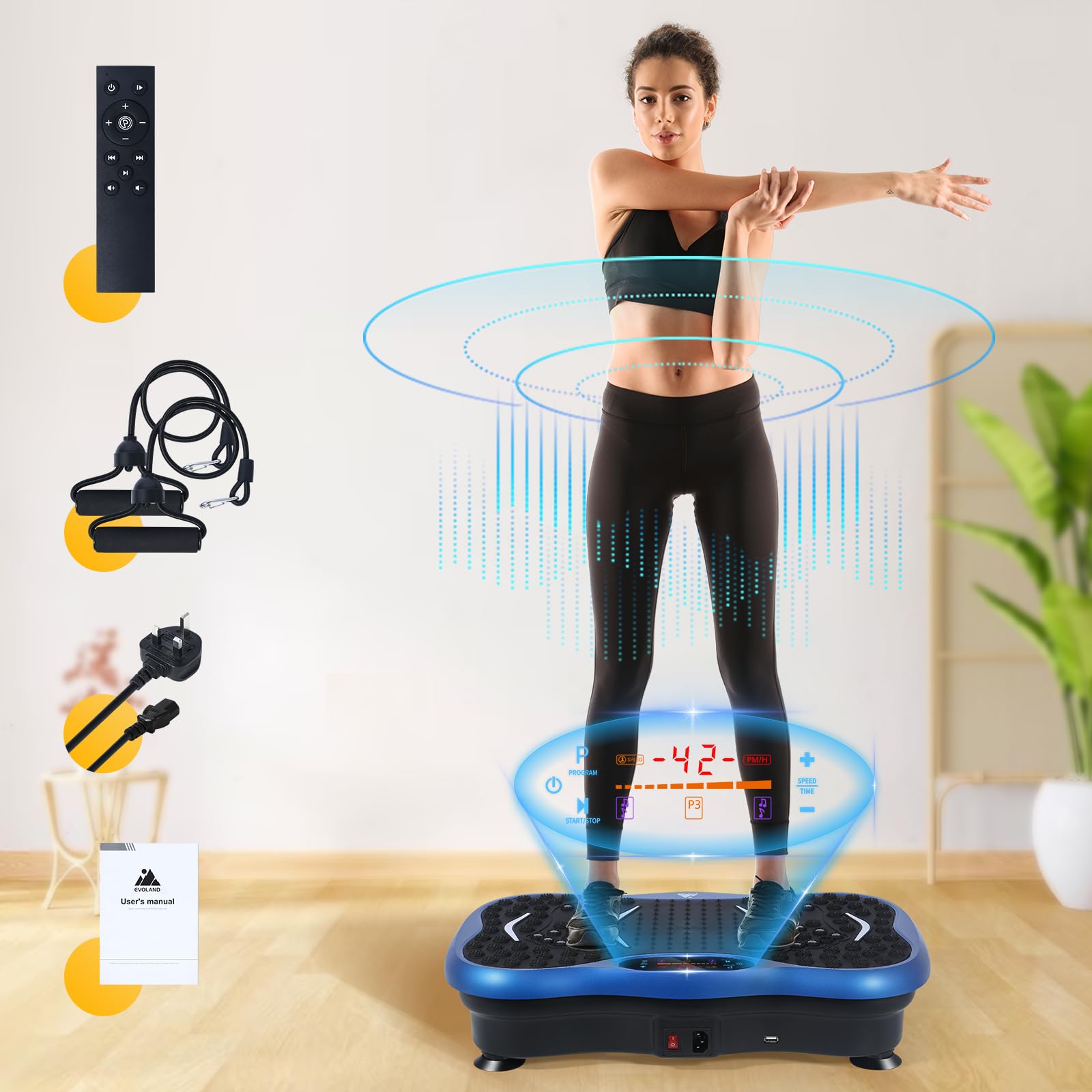 99-Level Vibration Plate with Bluetooth Speaker & Resistance Bands thumbnail 4